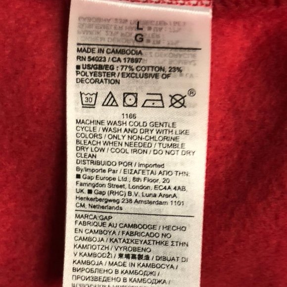 GAP Red Pullover Hoodie Navy Applique Drawstring Hood Kangaroo Pocket SZ L NWT - Picture 8 of 8